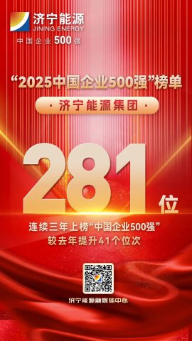 位列第281位！济宁能源集团再次上榜中国企业500强榜单